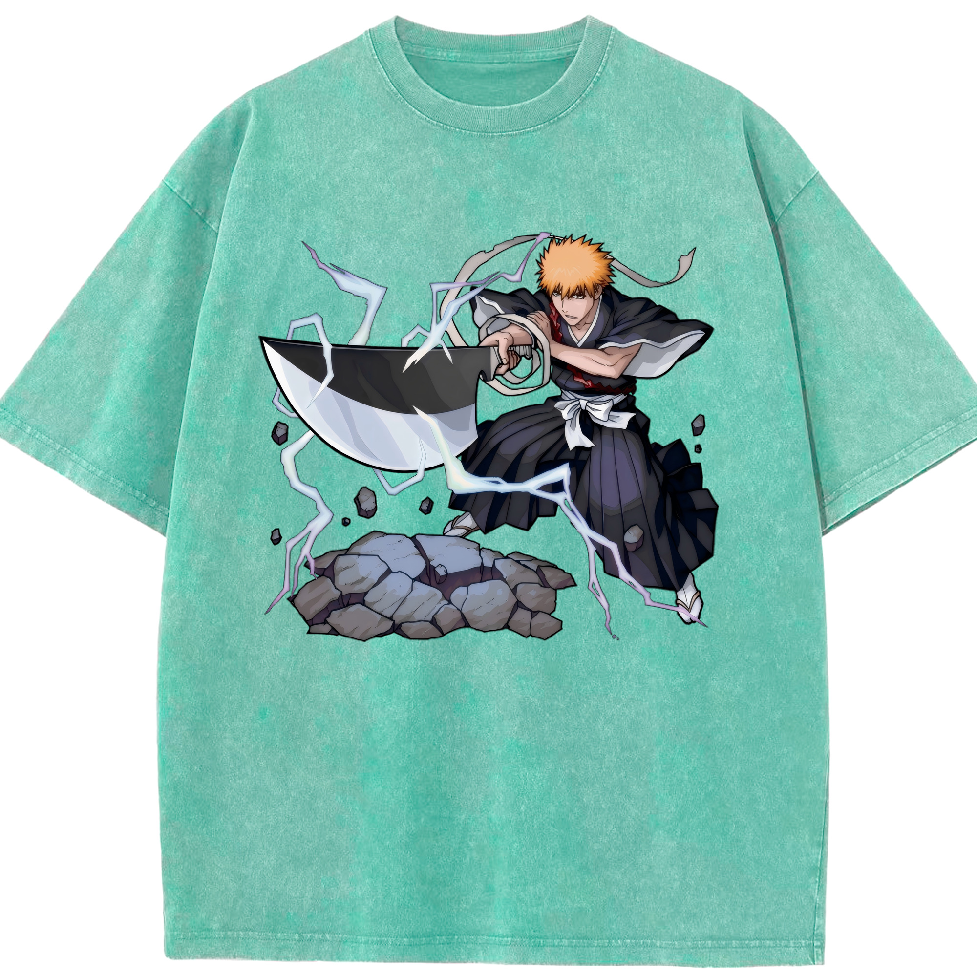 （画像用） ブリーチ 黒崎一護（くろさき いちご）BLEACH Kurosaki Ichigo 綿100% ヴィンテージ風 半袖Tシャツ（フロントプリント）
